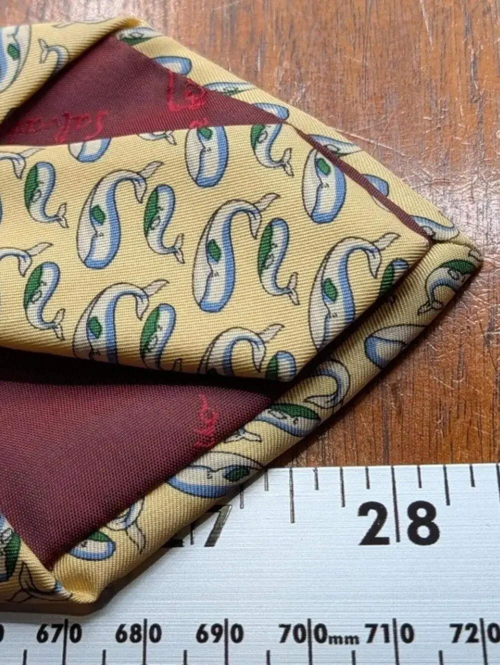 Salvatore Ferragamo $240 Yellow Blue Whale Nautical Italian Made 100% Silk Tie